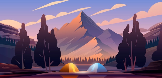 Beautiful  illustration. The camping place into Mountains.