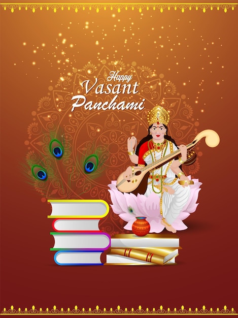 Beautiful illustration of goddess saraswati with creative element and background