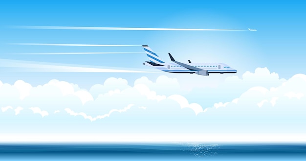 ベクトル 海の上の飛行機の美しいイラスト