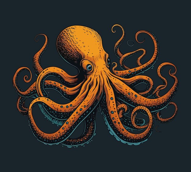 Beautiful illustration of an orange octopus Secrets of the ocean blue background Generative AI cartoon nature kraken research depths of the mysterious oceanDesign conceptvector illustration