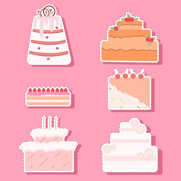 Beautiful illustrations of cakes set. vector stickers