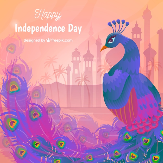Beautiful india independence day background with peacock