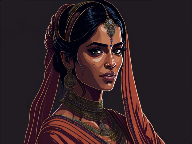 Vector beautiful indian bride portrait vector illustration