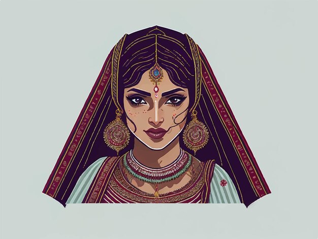 美しいインド人新婦の肖像画 ベクトルイラスト