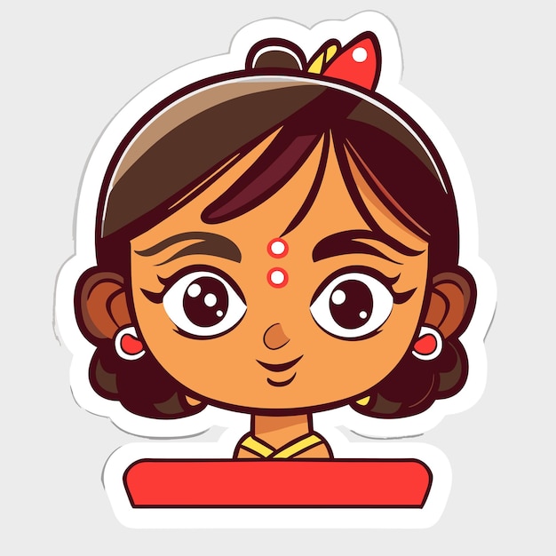 Beautiful indian bride saree portrait hand drawn cartoon sticker icon concept isolated illustration