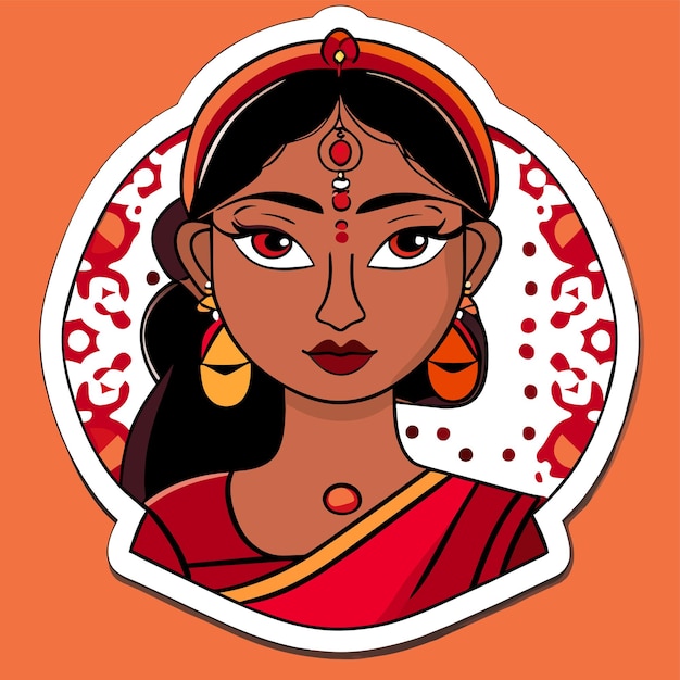 Vector beautiful indian bride saree portrait hand drawn cartoon sticker icon concept isolated illustration