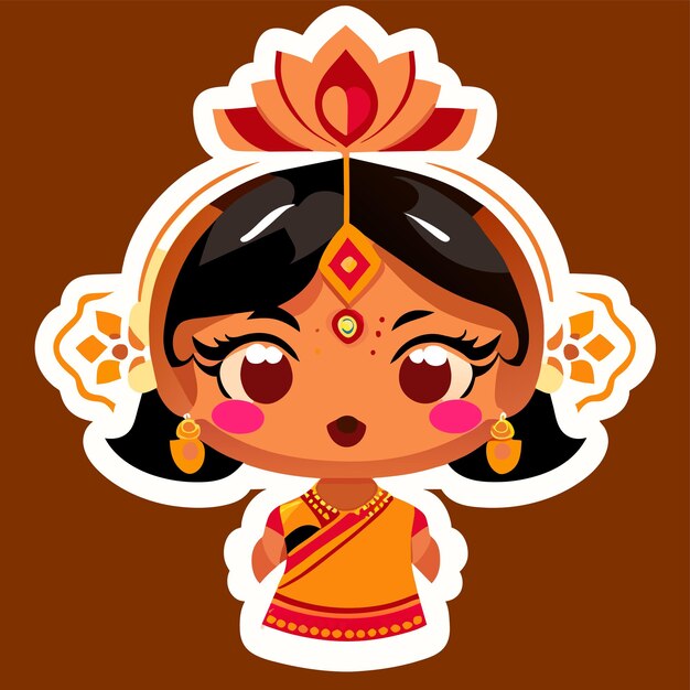 Vector beautiful indian bride saree portrait hand drawn cartoon sticker icon concept isolated illustration