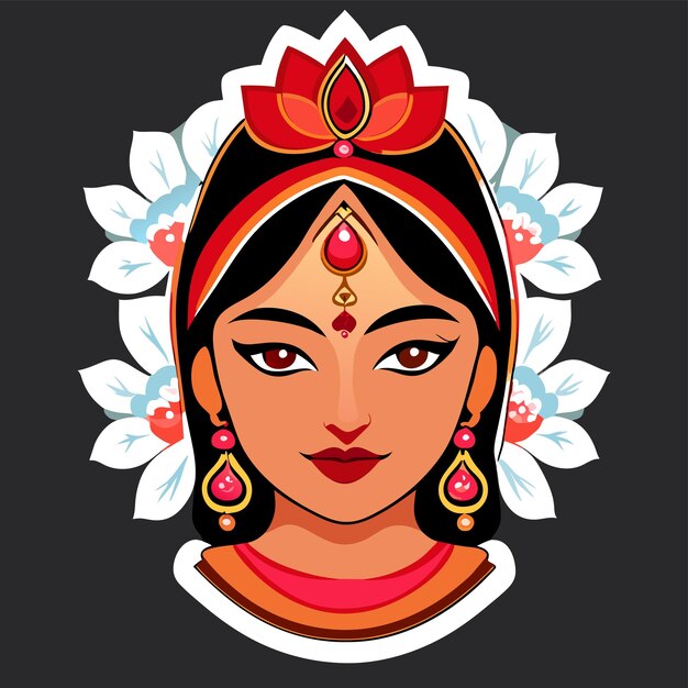 Вектор Красивая индийская невеста сари портрет нарисованная вручную мультяшная наклейка иконка изолированная иллюстрация
