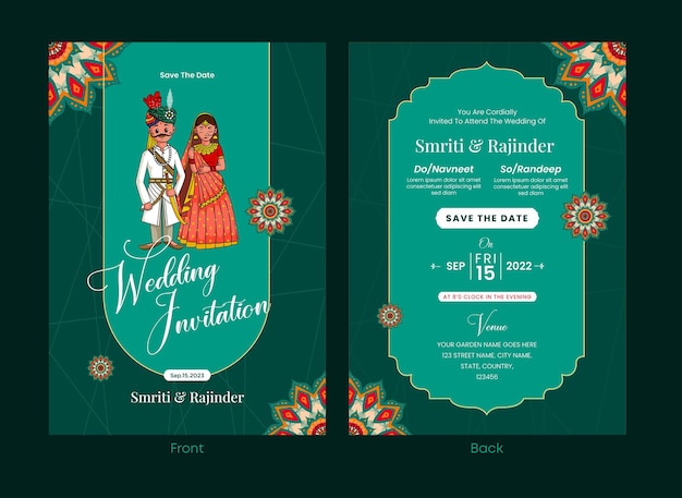 벡터 아름다운 인도 결혼식 초대 카드 템플릿 디자인