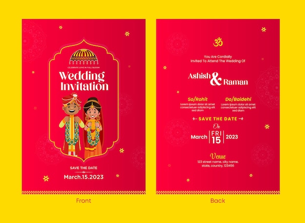 아름다운 인도 결혼식 초대 카드 템플릿 디자인