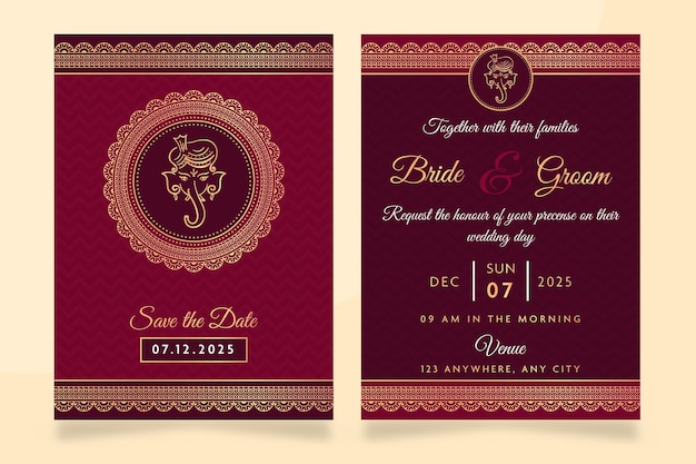 Vector beautiful indian wedding invitation card template with event details