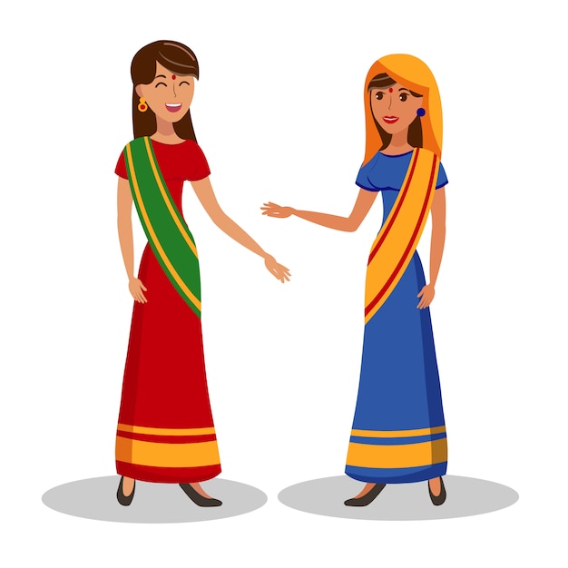 Beautiful indian women flat color illustration