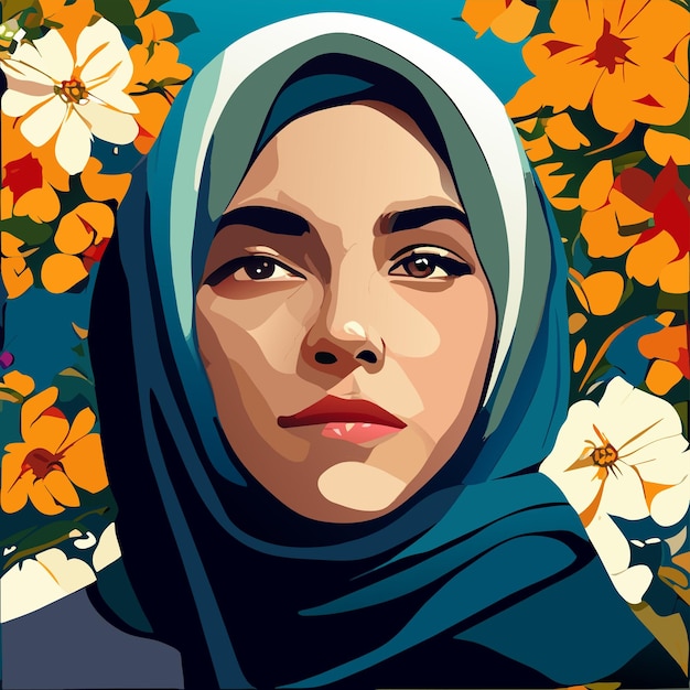 Vector beautiful iranian woman wearing hijab with proud gaze women's freedom protests hand drawn