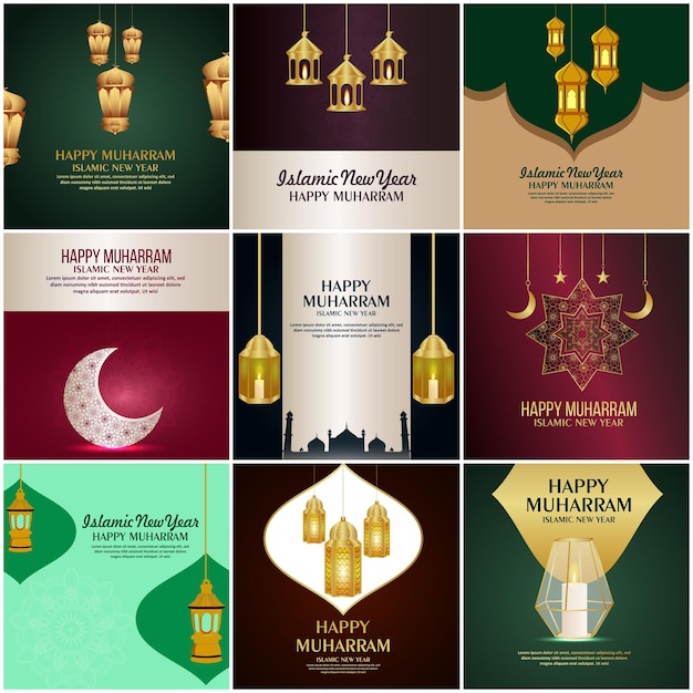 Vector beautiful islamic happy muharram design collection