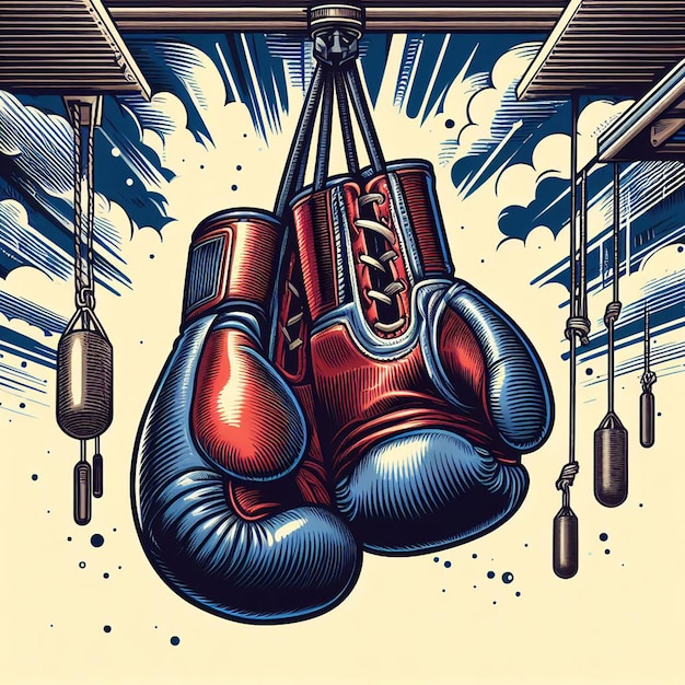 Красивые изолированные висячие боксерские перчатки векторная художественная иллюстрация икона обоев