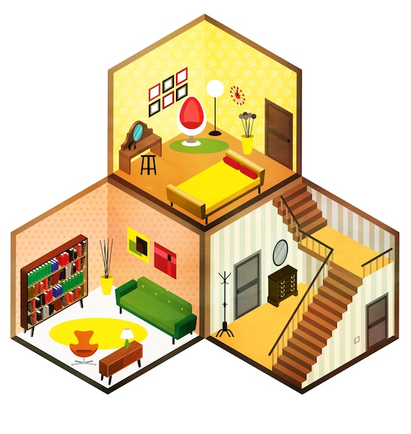 Vector beautiful isometric living rooms icon illustration