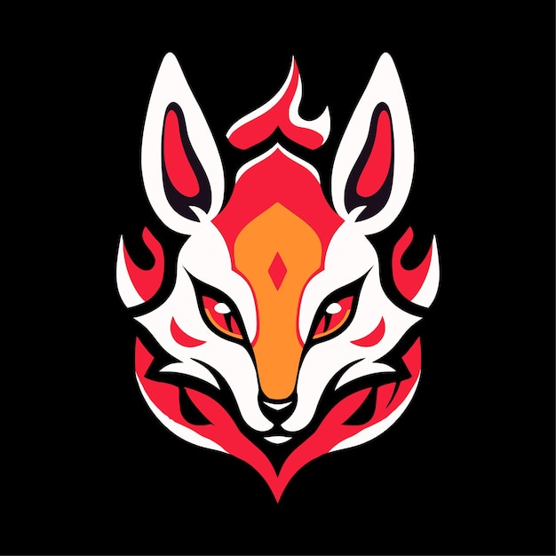 Красивая маска кицунэ с японской маской красного и оранжевого цвета
