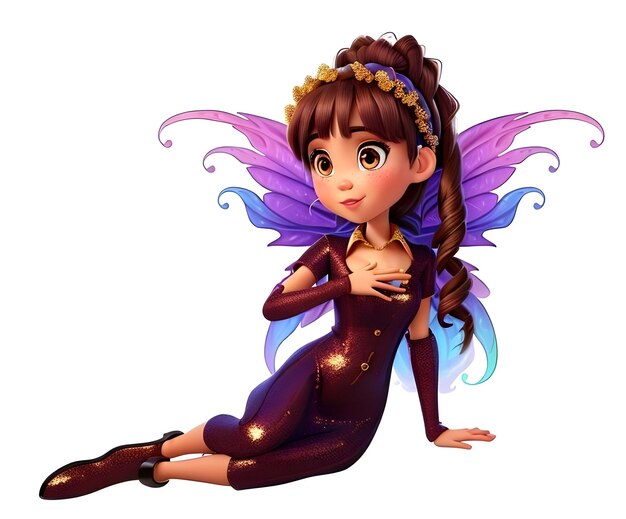 Beautiful lady fairy girl with brown hair and brown dress