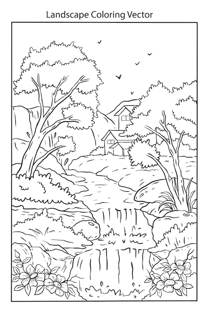 beautiful landscape coloring page vector