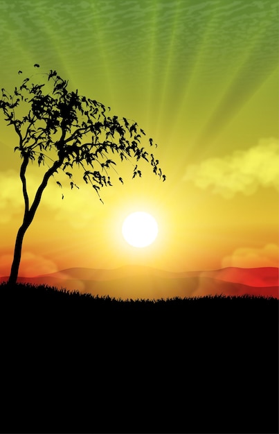 Vector beautiful landscape evening vector illustration design