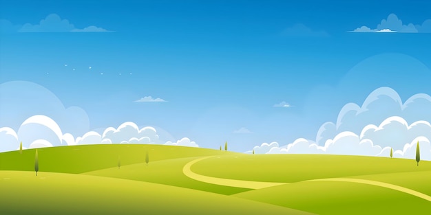 a beautiful landscape of green hills under a blue sky with fluffy clouds