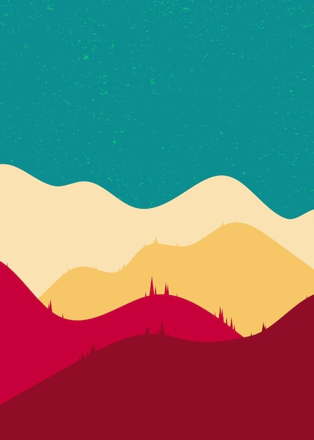 Vector beautiful landscape hills and mountains scenery background illustration design in flat design