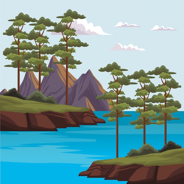 Vector beautiful landscape scenery cartoon