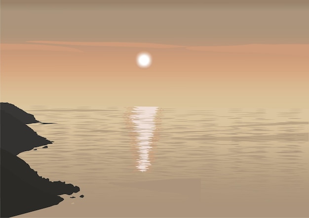 Vector beautiful landscape sunset on the beach vector illustration in flat style