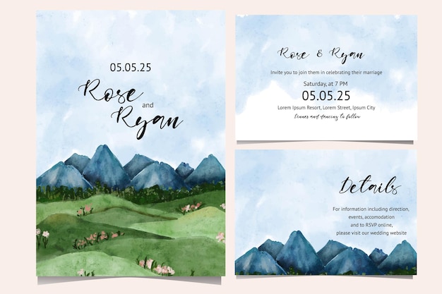 Vector beautiful landscape watercolor illustration for wedding card, poster