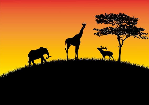 Vector beautiful landscape with animals in nature vector illustration in flat style