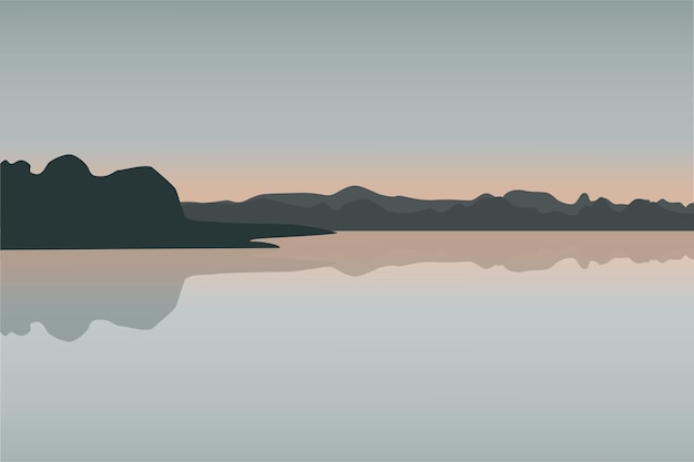 Vector beautiful landscape with lake vector illustration in flat style