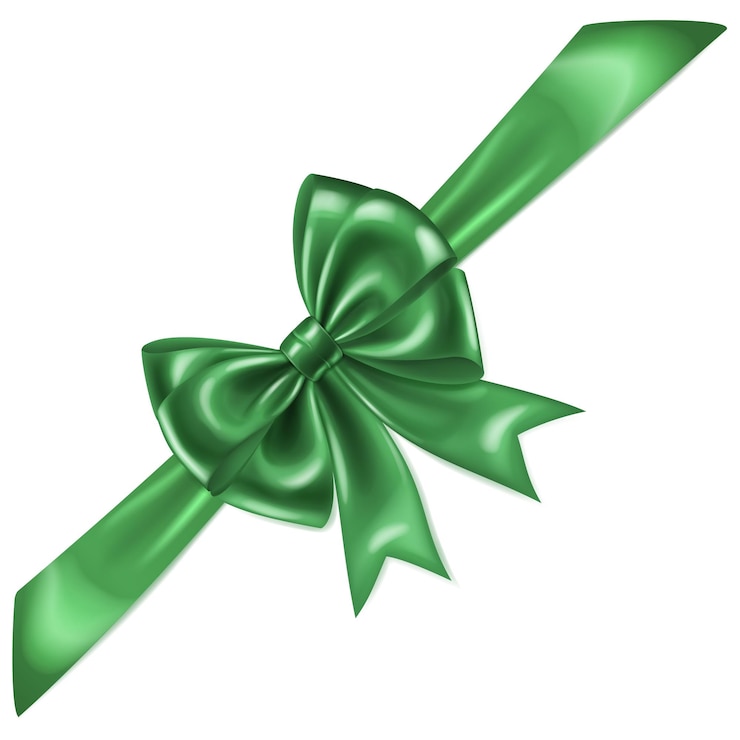 वेक्टर beautiful large dark green shiny bow with diagonal ribbon and soft shadow on white background