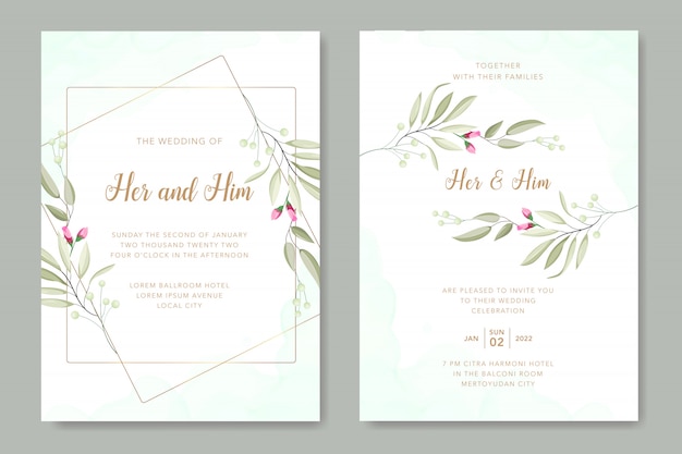 Beautiful leaves vector wedding card template