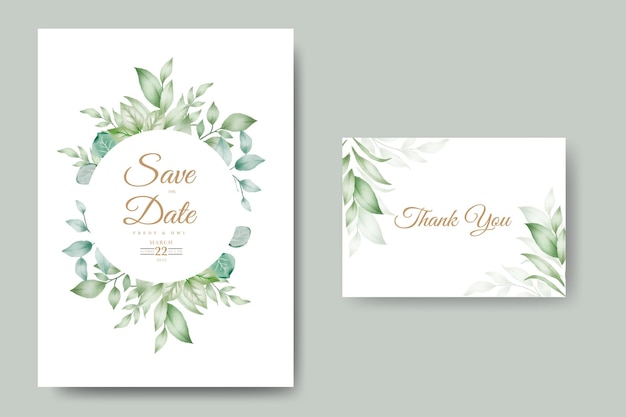 Beautiful leaves watercolor wedding invitation card template