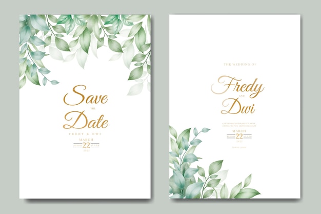 beautiful leaves watercolor wedding invitation card template