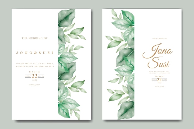 Beautiful leaves watercolor wedding invitation card