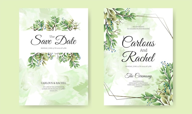 美しい葉の結婚式の招待カードセット