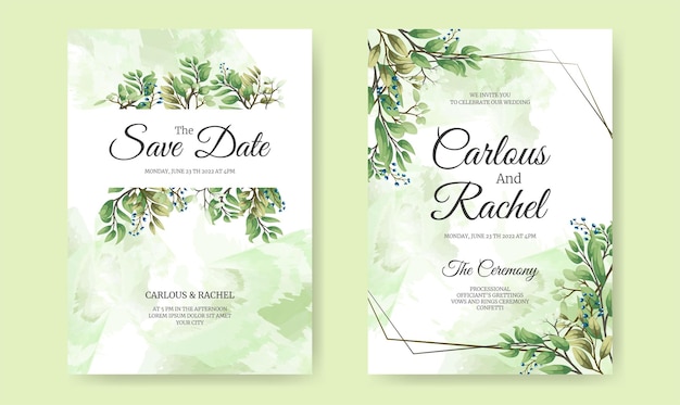 Beautiful leaves wedding invitation card set