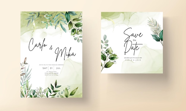 Beautiful leaves wedding invitation card template