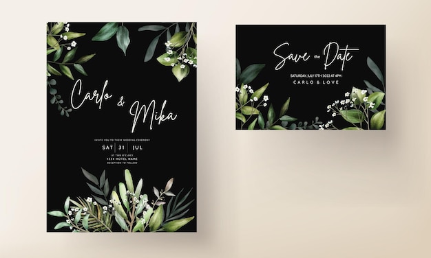 Vector beautiful leaves wedding invitation card template