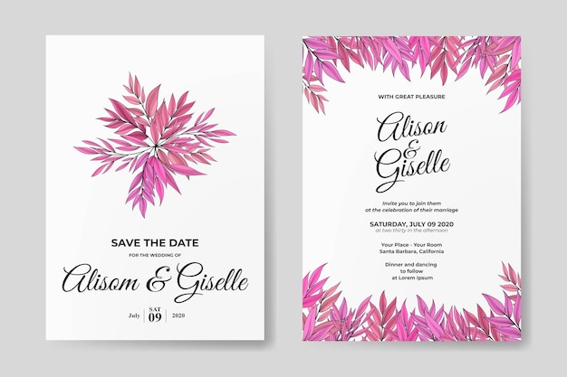 Beautiful leaves wedding invitation template