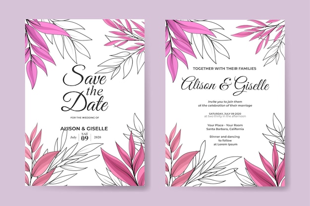 Beautiful leaves wedding invitation template