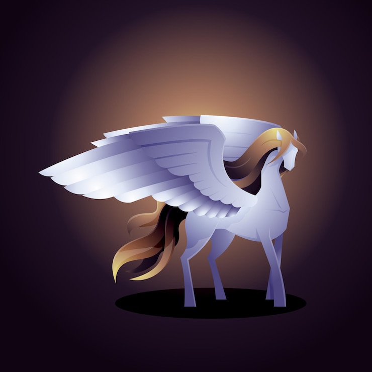 Vector beautiful legend pegasus winged horse standing spread wings fantasy creature cartoon