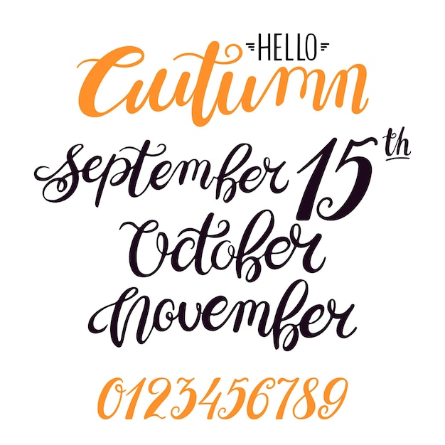 Beautiful lettering for autumn months. february, january, december. hand-drawn illustration