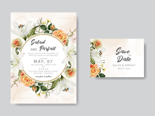 beautiful lily and rose wedding invitation card