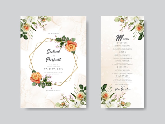 beautiful lily and rose wedding invitation card