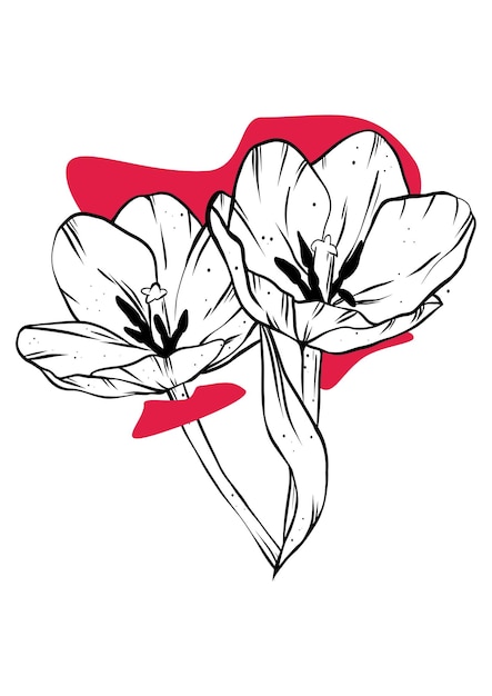 Beautiful line art of flowers with red spots around