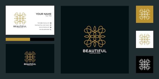 красивый дизайн логотипа линии искусства и визитной карточки. хорошее использование для моды, йоги, салона, спа-логотипа