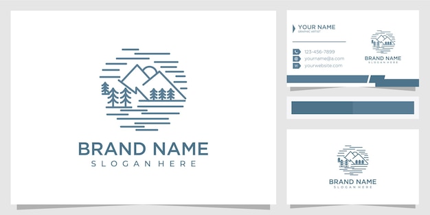 Beautiful line landscape mountain tree logo design concept