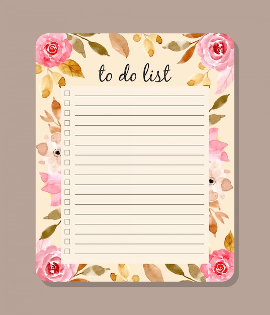 beautiful to do list with floral watercolor